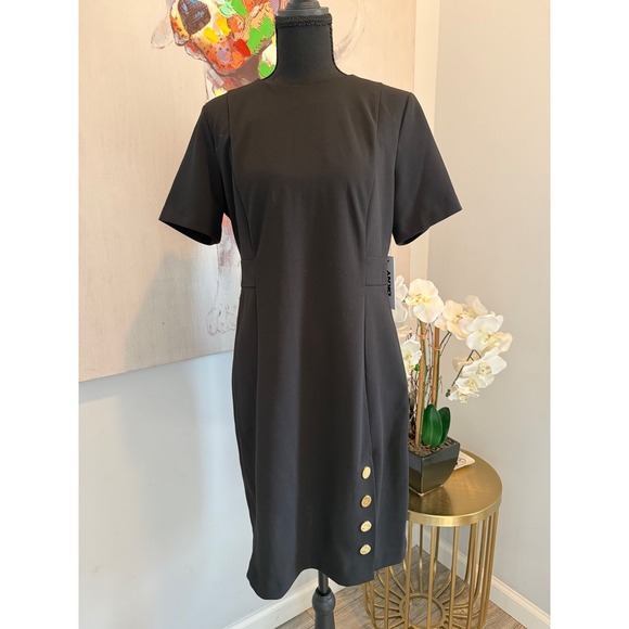 Dkny Dresses & Skirts - DKNY Womens Black Short Sleeve Button Detail Sheath Dress, Size 10